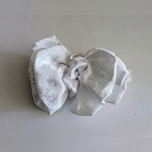 Riviera White Satin Floral Bow Barrette Hair Clip